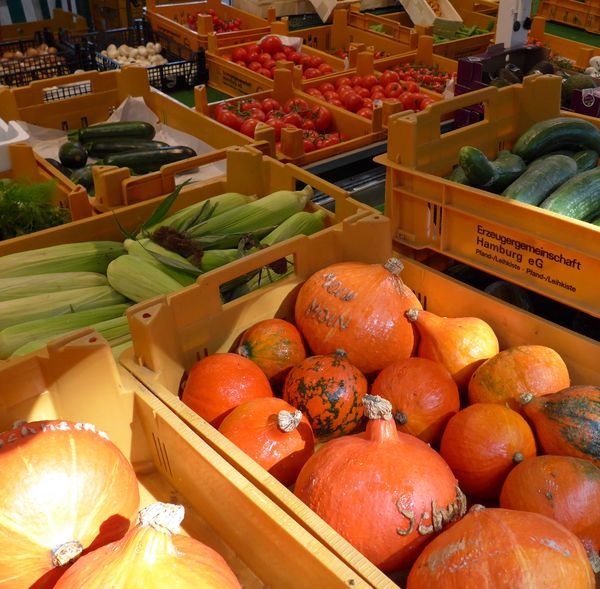 Gemüse in Kisten auf dem Wochenmarkt